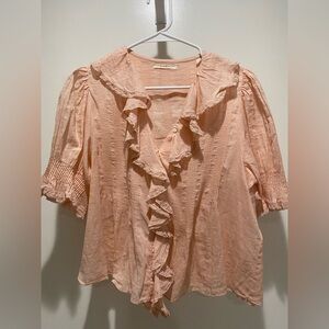 Doen Henri Lace-Trimmed Ruffled Pintucked Organic Cotton-viole Blouse-Blush